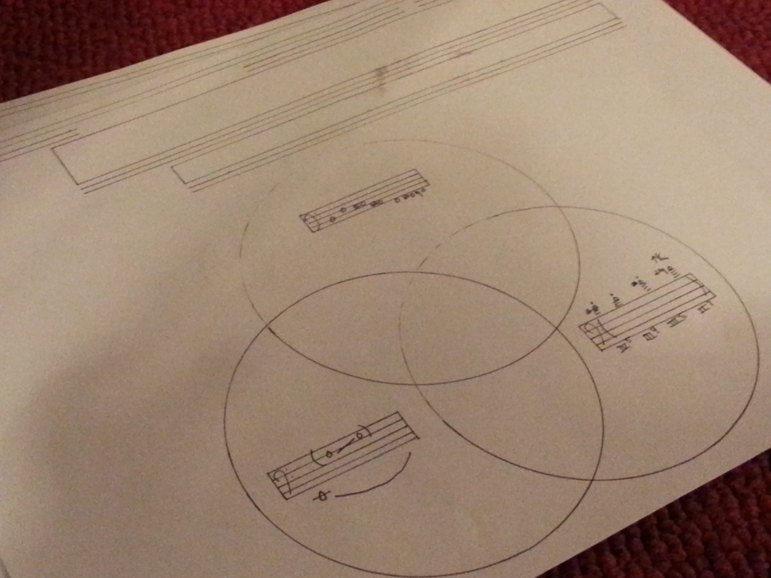 Page from the score of Andrew Lafkas' Two Paths with Active Shadows under Three Moons and Surveillance (Second Phase)