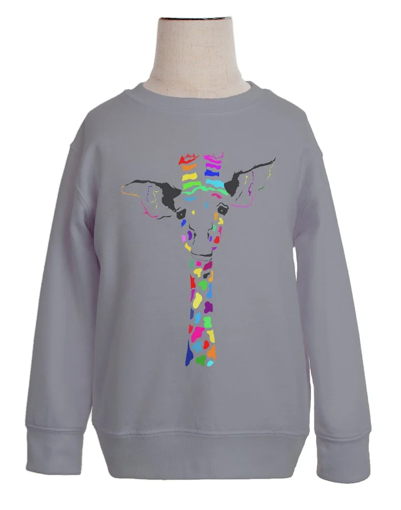 Sweater Gray Colorful Giraffe Face.jpg