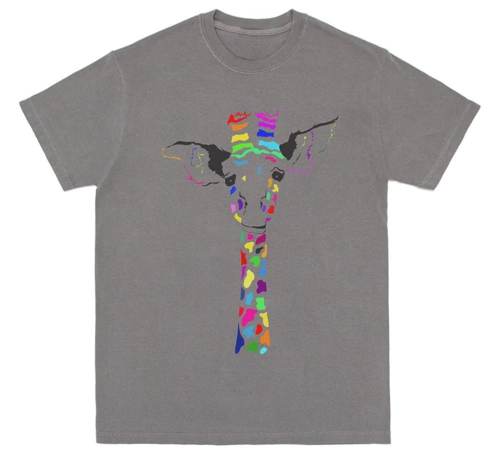 Tshirt Gray Colorful Giraffe Face.jpg