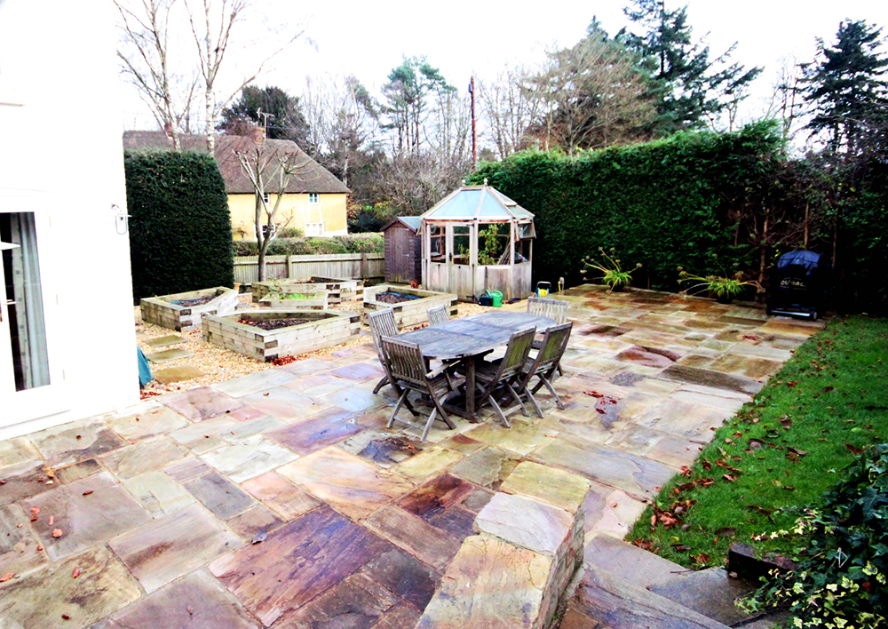 Large sandstone patio
