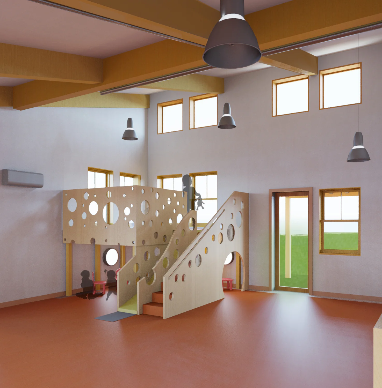 The higher spaces under the peaks accommodate loft structures which are integral to the Lemberg program. 