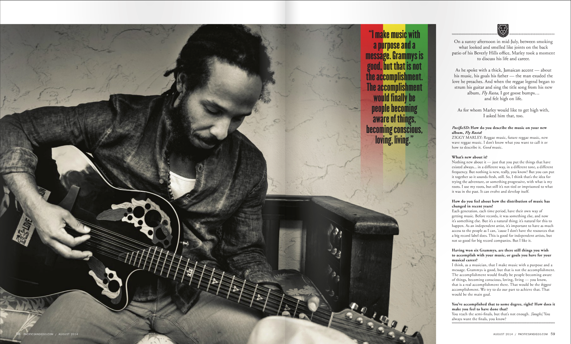 Ziggy Marley playing guitar at home