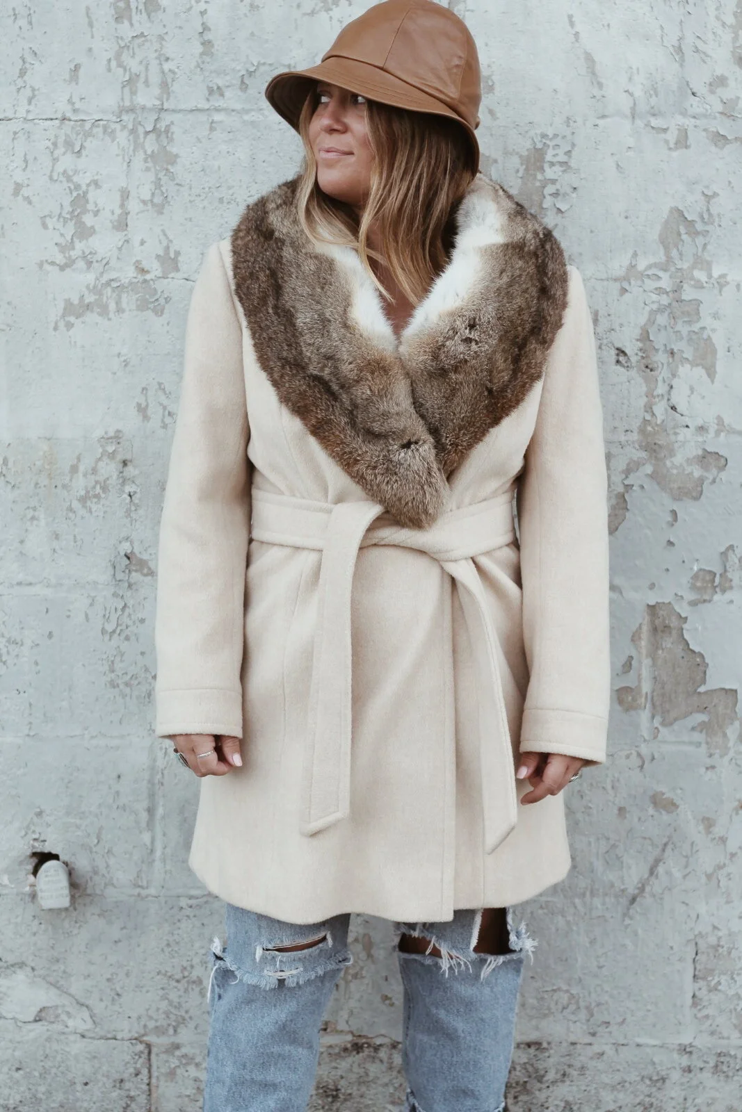 Wool Coat with Real Fur Collar