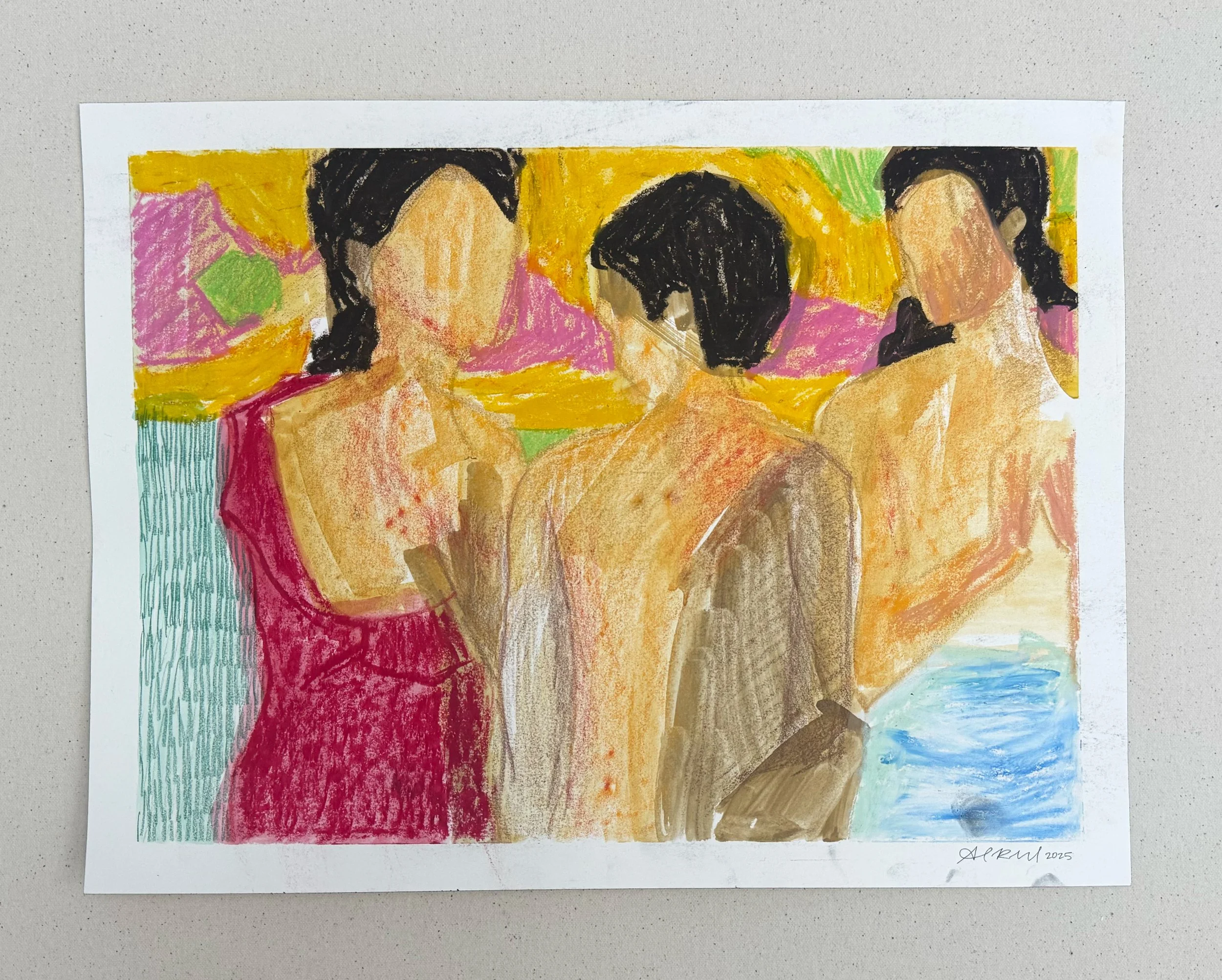 Three Figures II (Gauguin Study) - Mixed Media