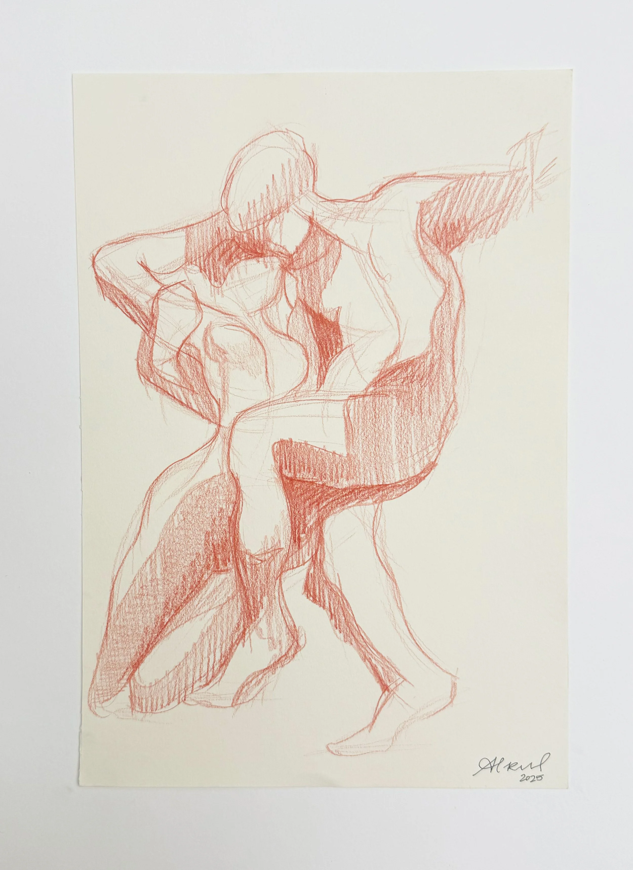 Lovers' Embrace II (after Rodin) - Sanguine Pencil