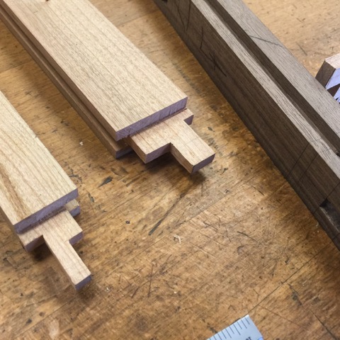  The quarter inch by quarter inch through-tenons for Raphael's final project. 