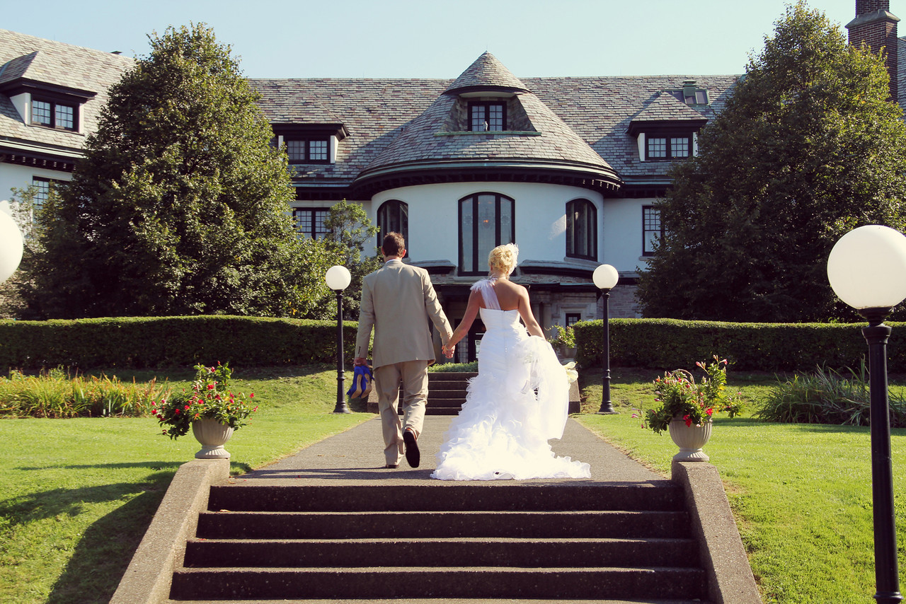Walking to our reception. What a gentleman to hold my shoes for me.