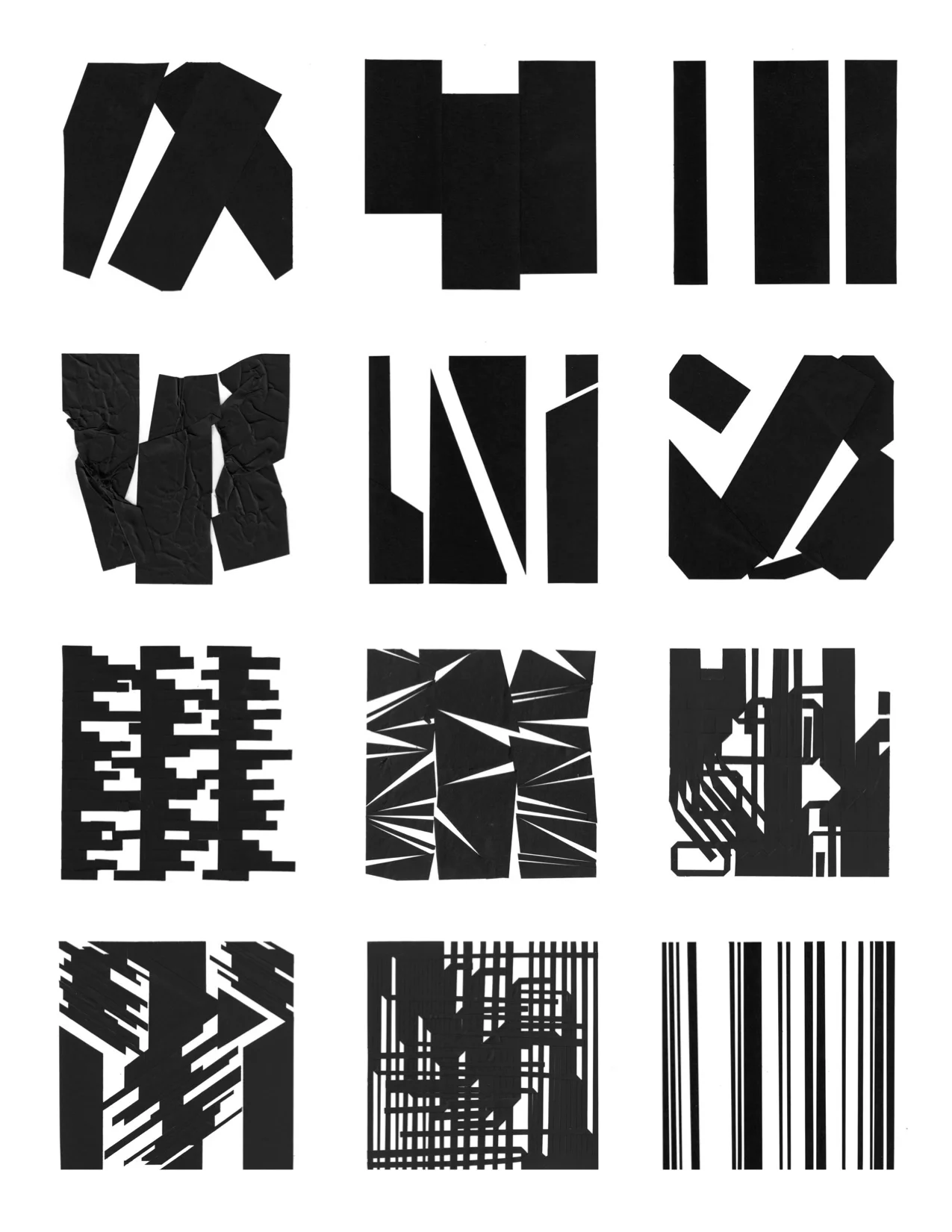 2D Design // Stylistic Inventions // cut black paper on board // 4"x4" each
