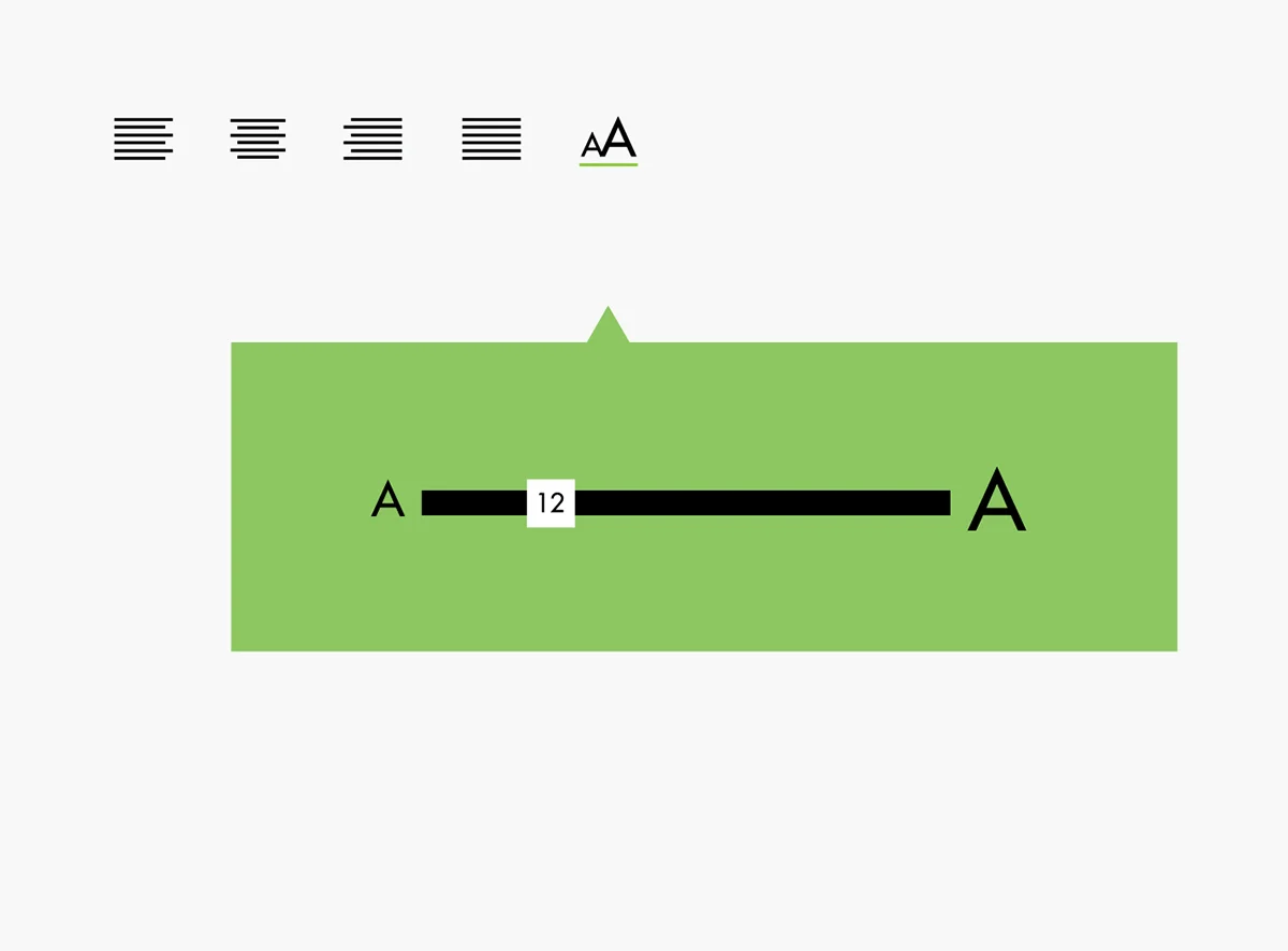 March 17: This is a Dribbble rebound (dribbble.com/chels-c-lee). A rebound is a shot in reply to another shot, which allows players to riff off an initial concept to get their takes on the same idea. This is my concept for a font size tool.