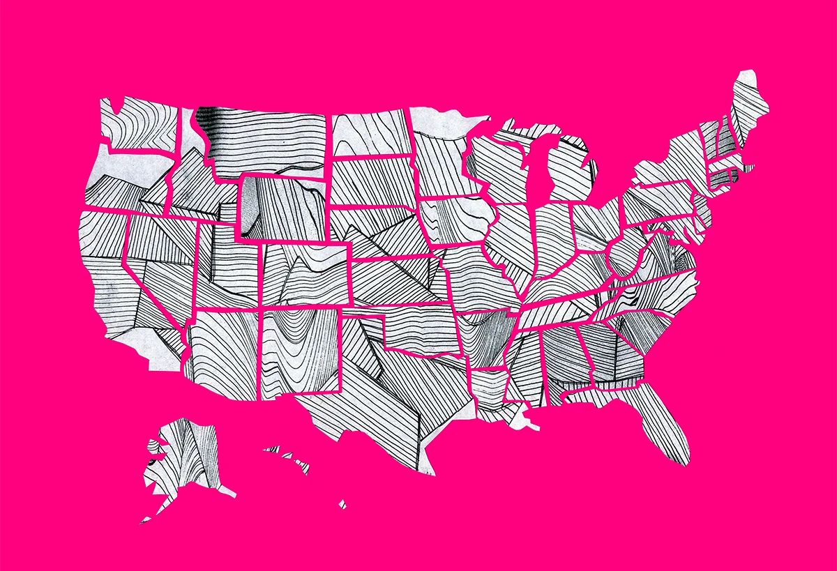 November 19: Glued the states down, scanned, and removed the background. I tried a few different colors, but kept coming back to this hot pink.