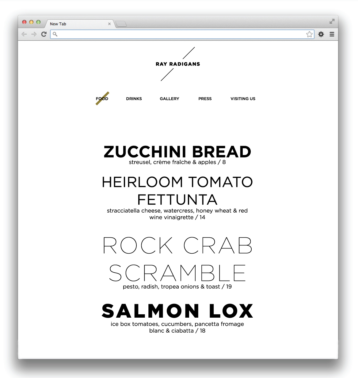     September 28:   Started to think about how I’d like the website to look and Billy Sunday’s site immediately came to mind. (http://billy-sunday.com/beer-wine/) I borrowed a few elements from it to pair with the identity I have begun to establish a