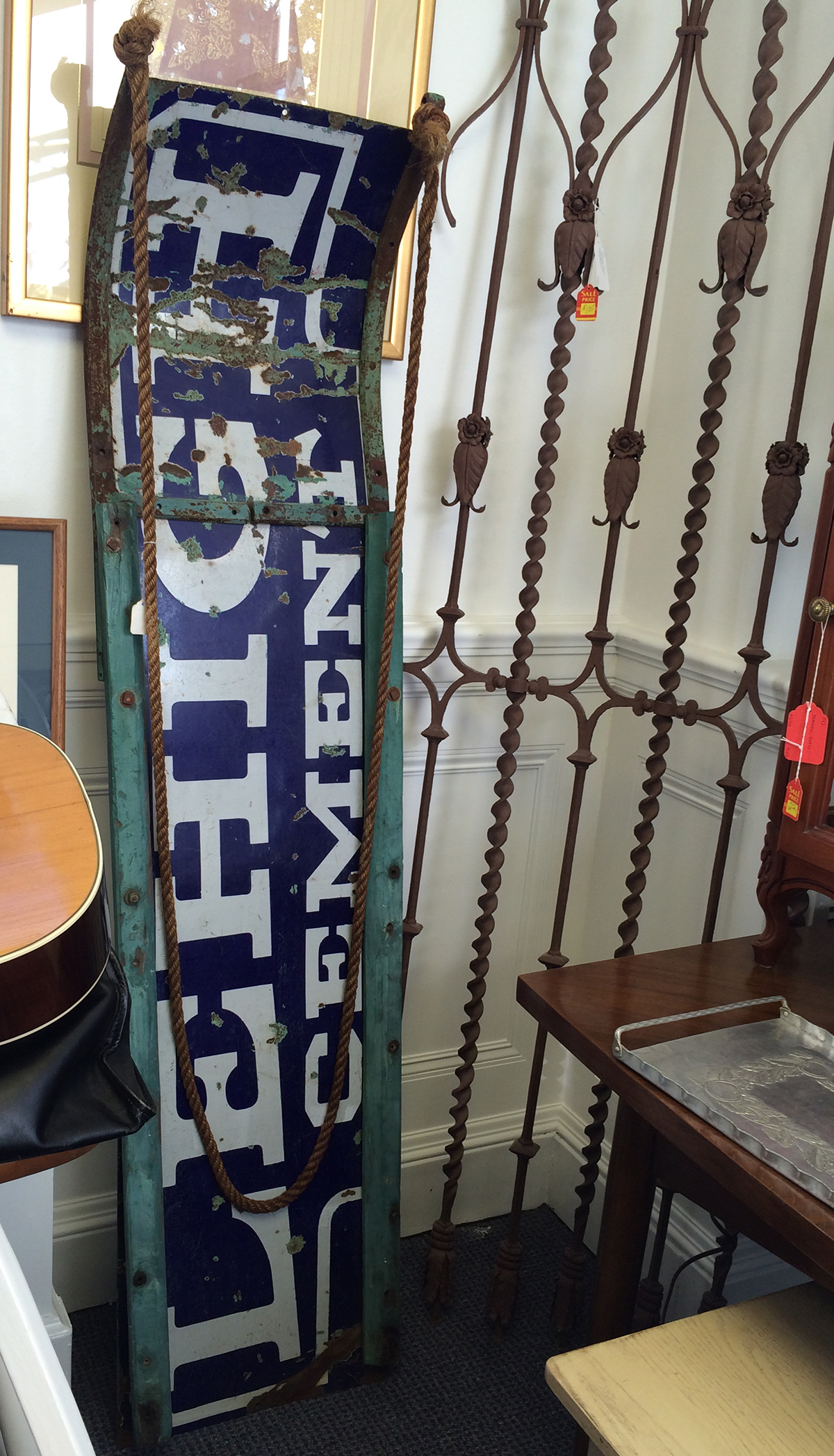 November 27: A couple of cool typographic finds I spotted while antiquing; I particularity like the toboggan crafted out of an old sign.