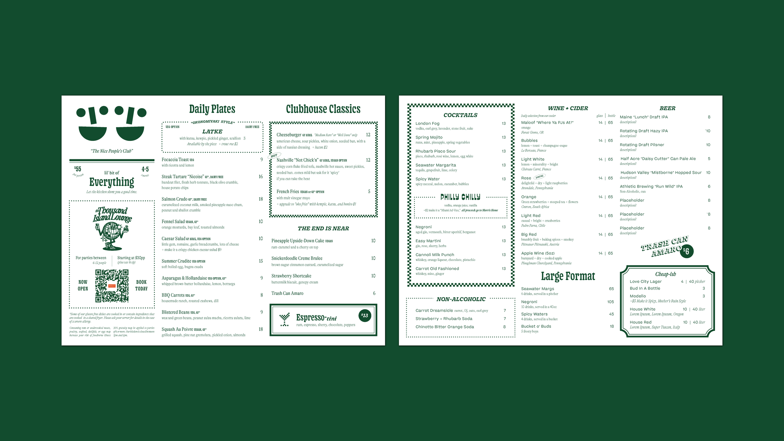 MIDDLE CHILD CLUBHOUSE - MENU DESIGN