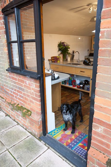 Kitchen leads directly to outside eating area
