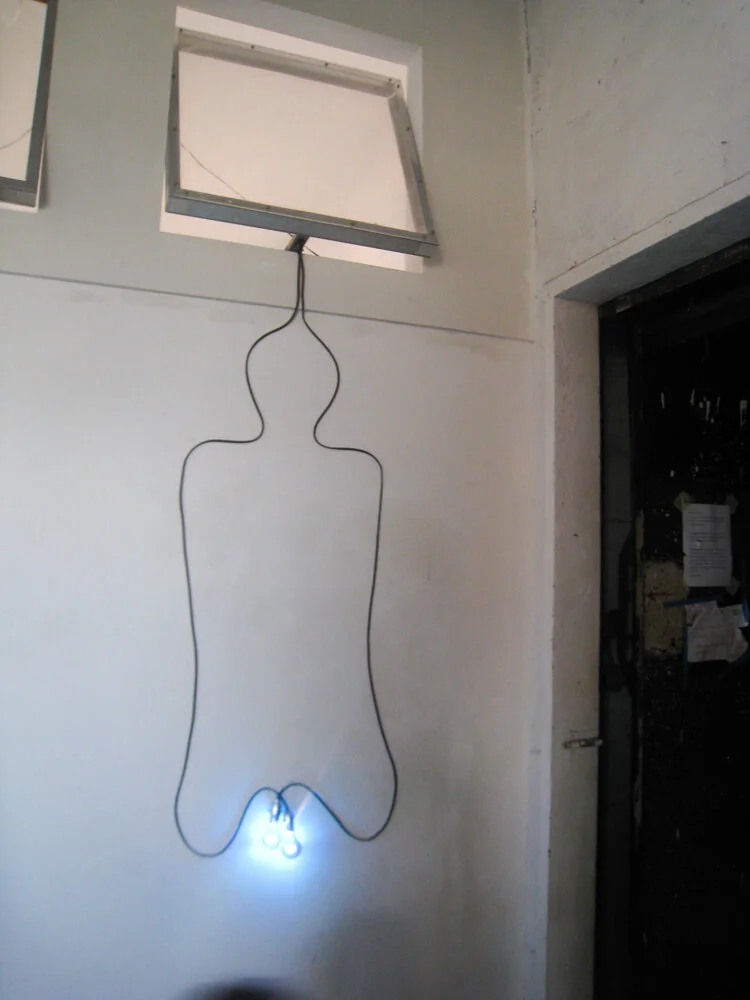 Blue Balls, wire, polished socket, blue light bulbs