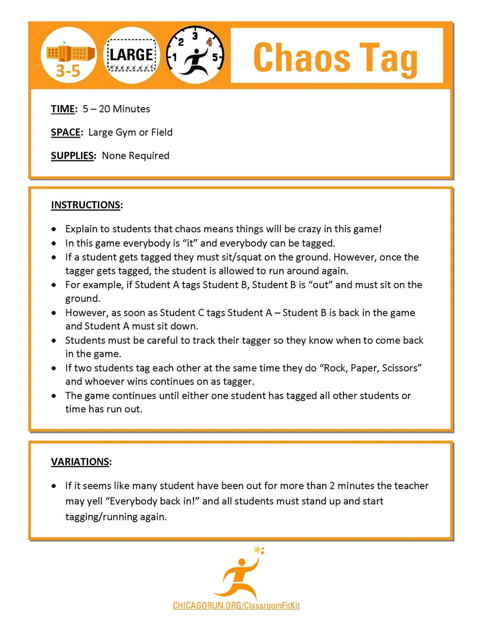 3 - 5 Grade Activities — CHICAGO RUN