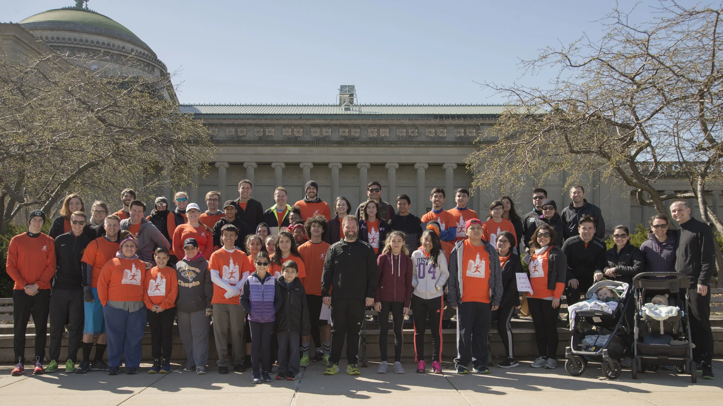 Chicago Run students with JGMA staff outside the Museum of Science and Industry during our first running architecture tour on April 1, 2017.