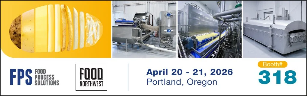 Event banner for Food Process Solutions and Food Northwest at Portland, Oregon on April 20-21, 2026, featuring images of food manufacturing machinery and processed food.
