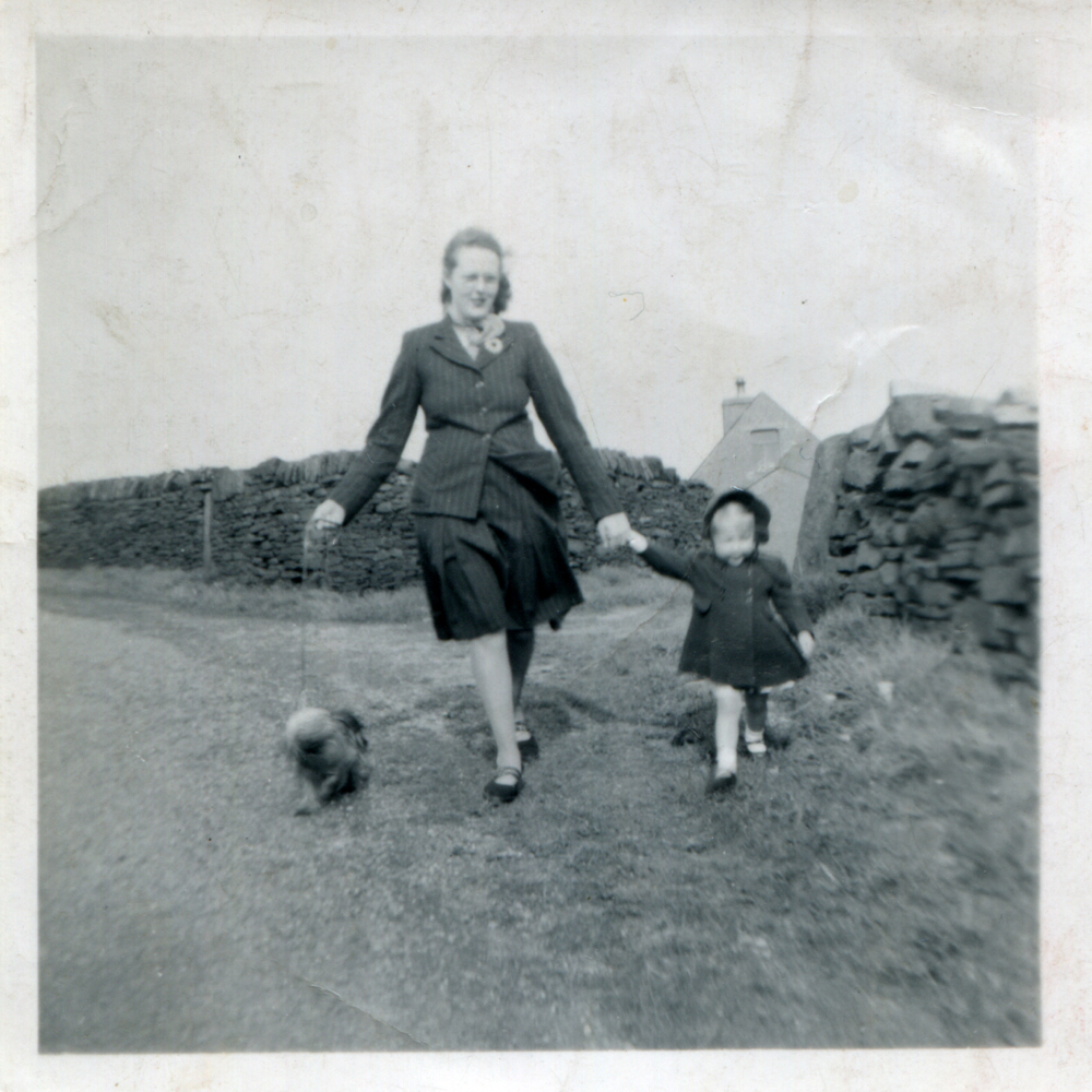 Dianne's Mother, Dianne and one of her Mum's beloved Yorkshire Terriers Tina, in Golcar Huddsfield, 1951.
