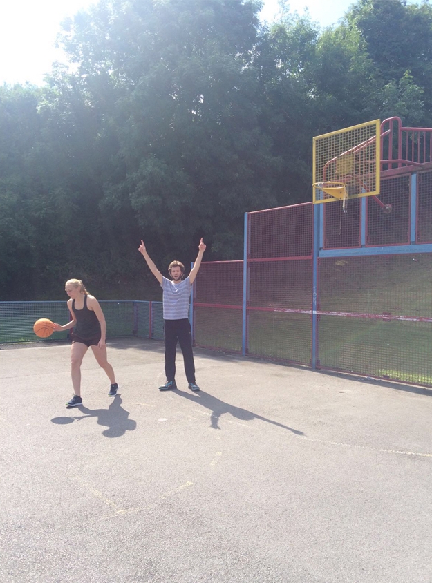 Project contributors Fede & Jula playing basketball in Stoke-on-Trent, 2016.