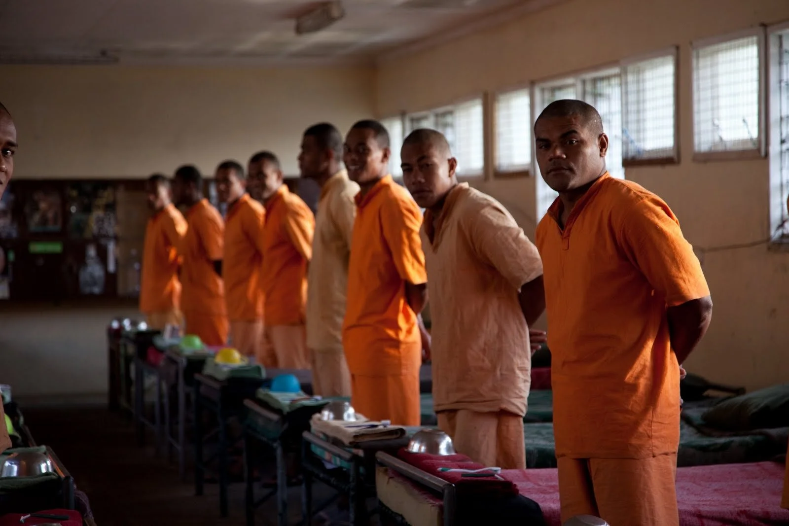 Men on morning inspection parade