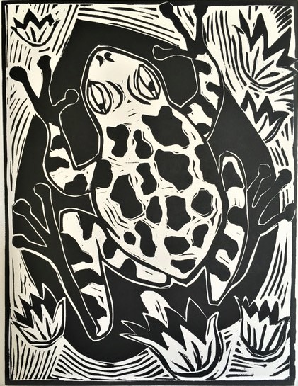 Leaf frog_linoprint_Jim Woodberry.JPG