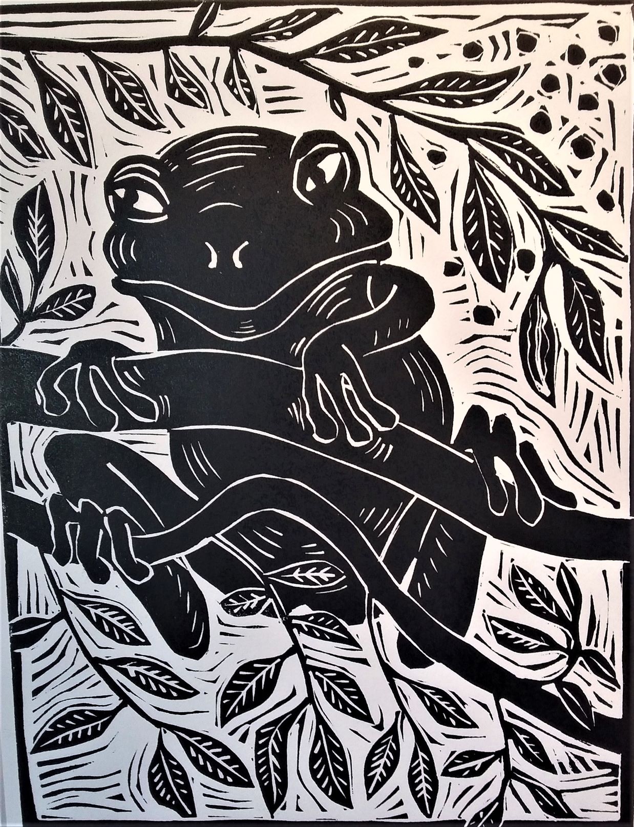 Tree frog_linoprint_Jim Woodbury.jpg
