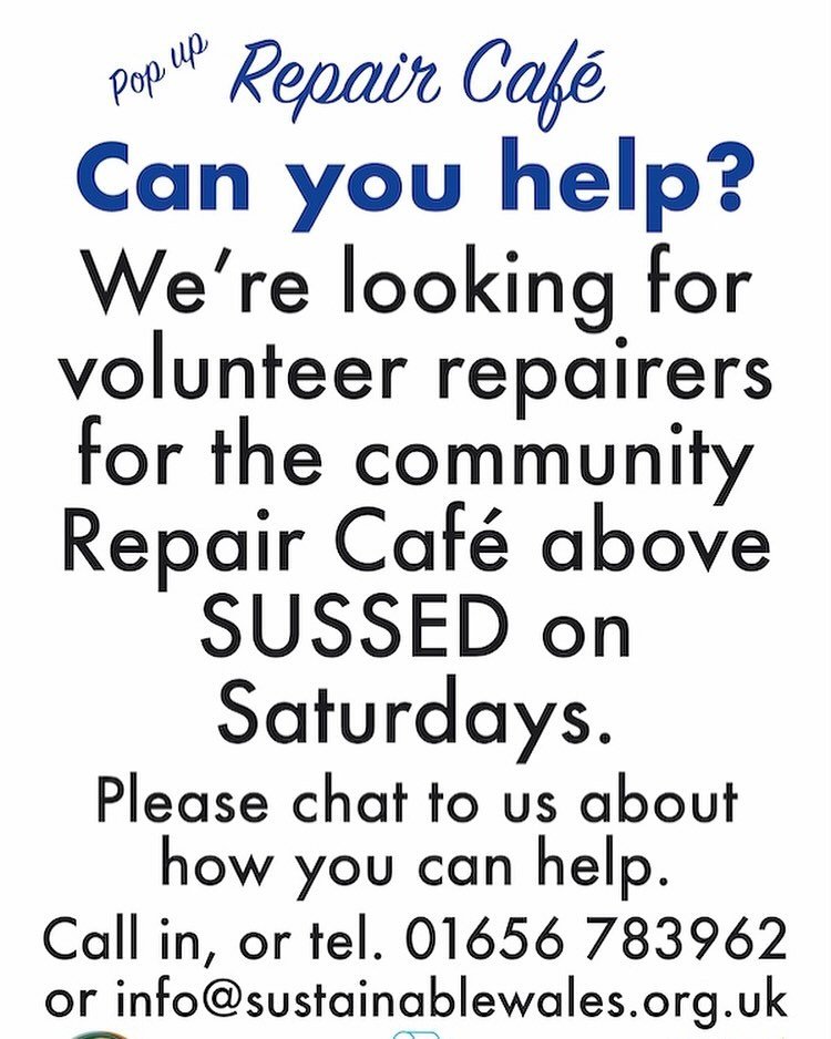 do you have the skills to help out as a volunteer repairer at our pop up repair caf&eacute; above SUSSED on Saturdays #porthcawl ?