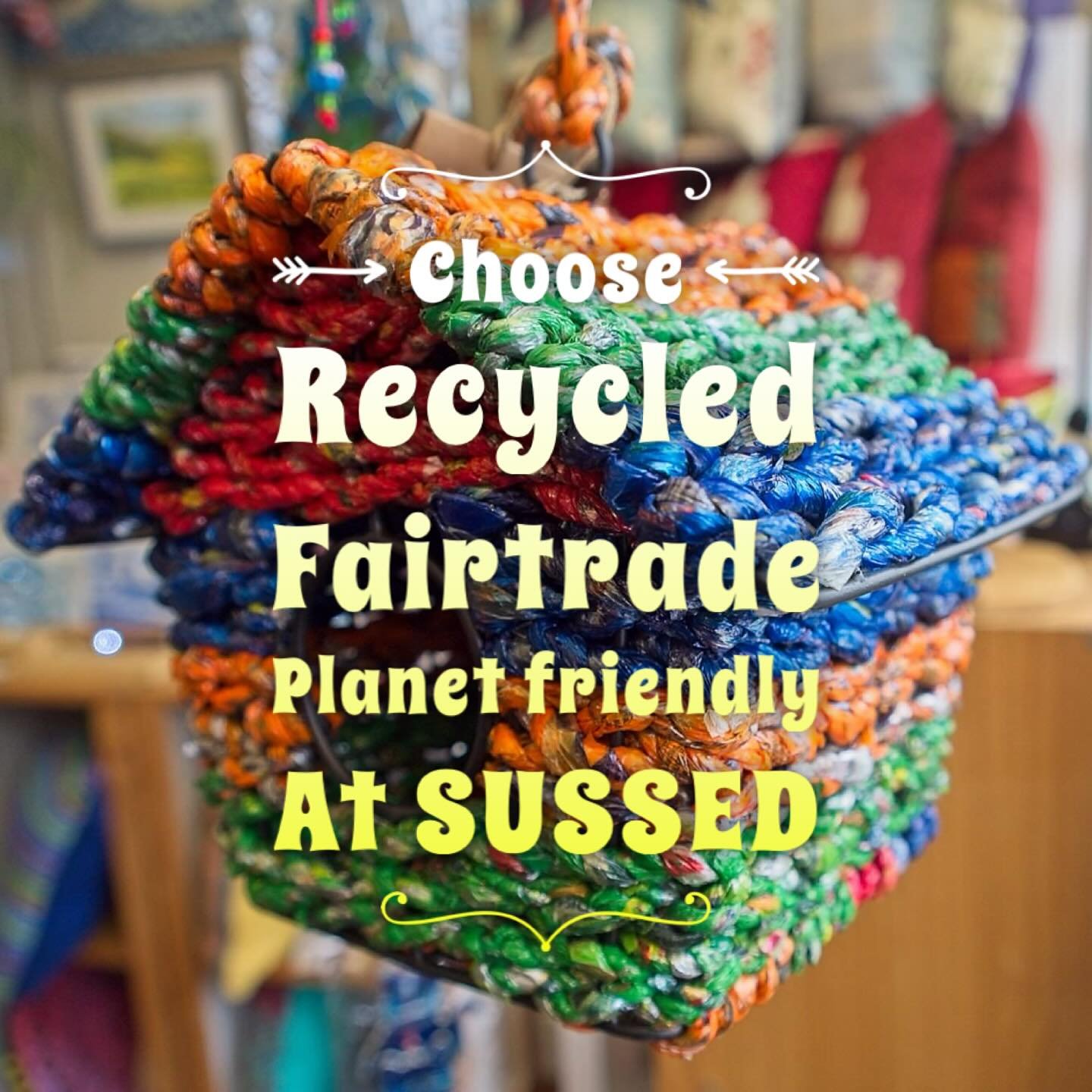Birdhouse made from metal frame and sweet wrappers! #recycle