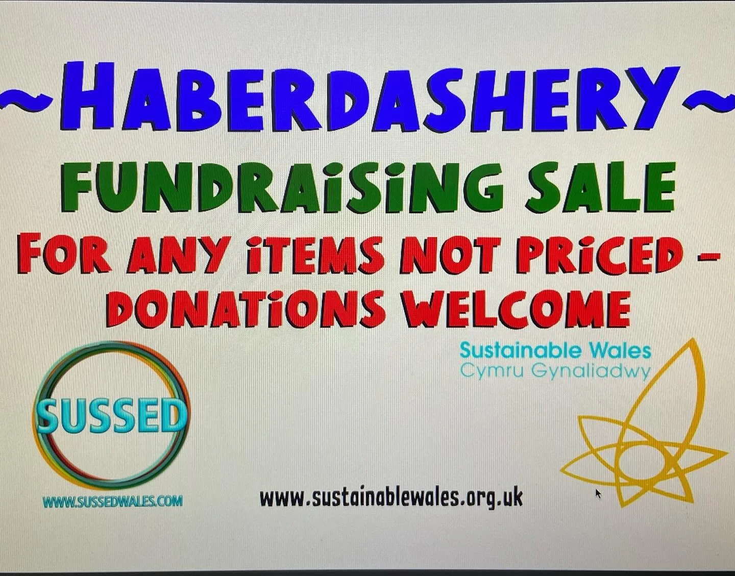 fundraising haberdashery sale now on check out the table outside SUSSED