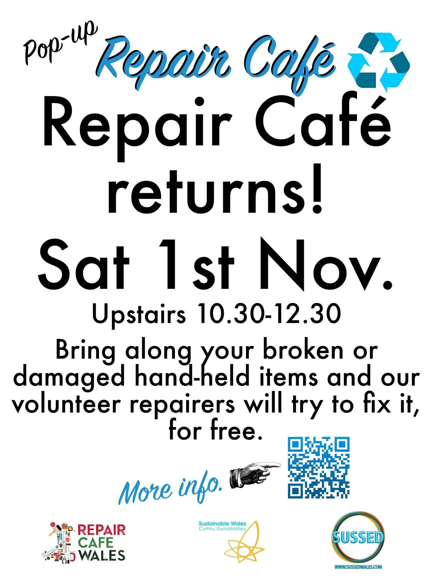 The repair caf&eacute; returns Saturday 10:30 to 12:30 Above SUSSED #porthcawl
