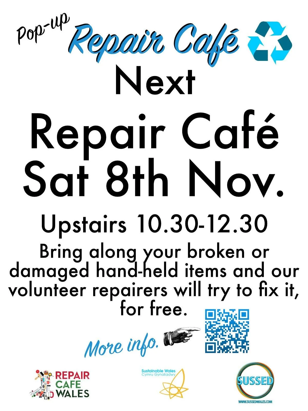 Repair Caf&eacute; today 10:30 to 12:30 above SUSSED James St Porthcawl CF36 3BG