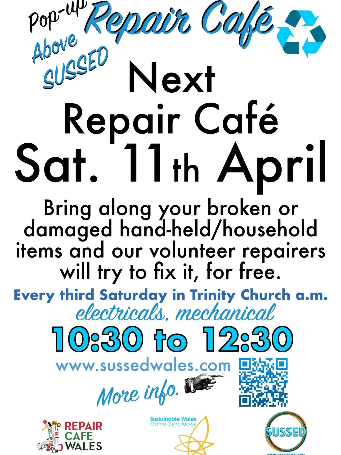 Repair caf&eacute; today above SUSSED from 10:30 to 12:30