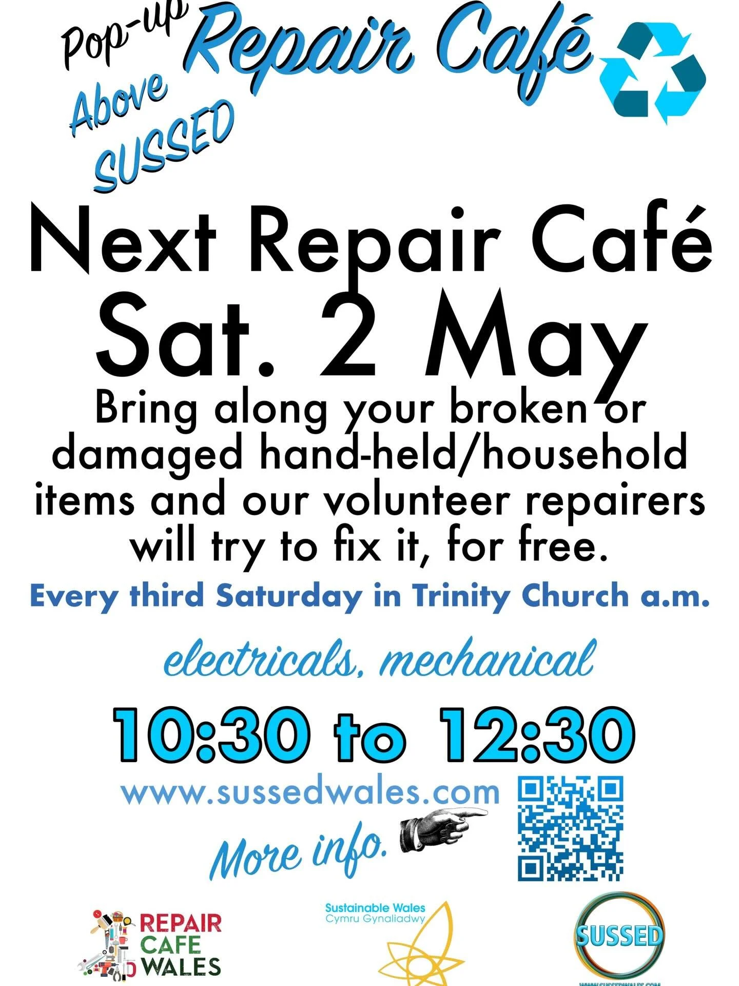 Next repair caf&eacute; Saturday 2nd May from 10:30 above SUSSED