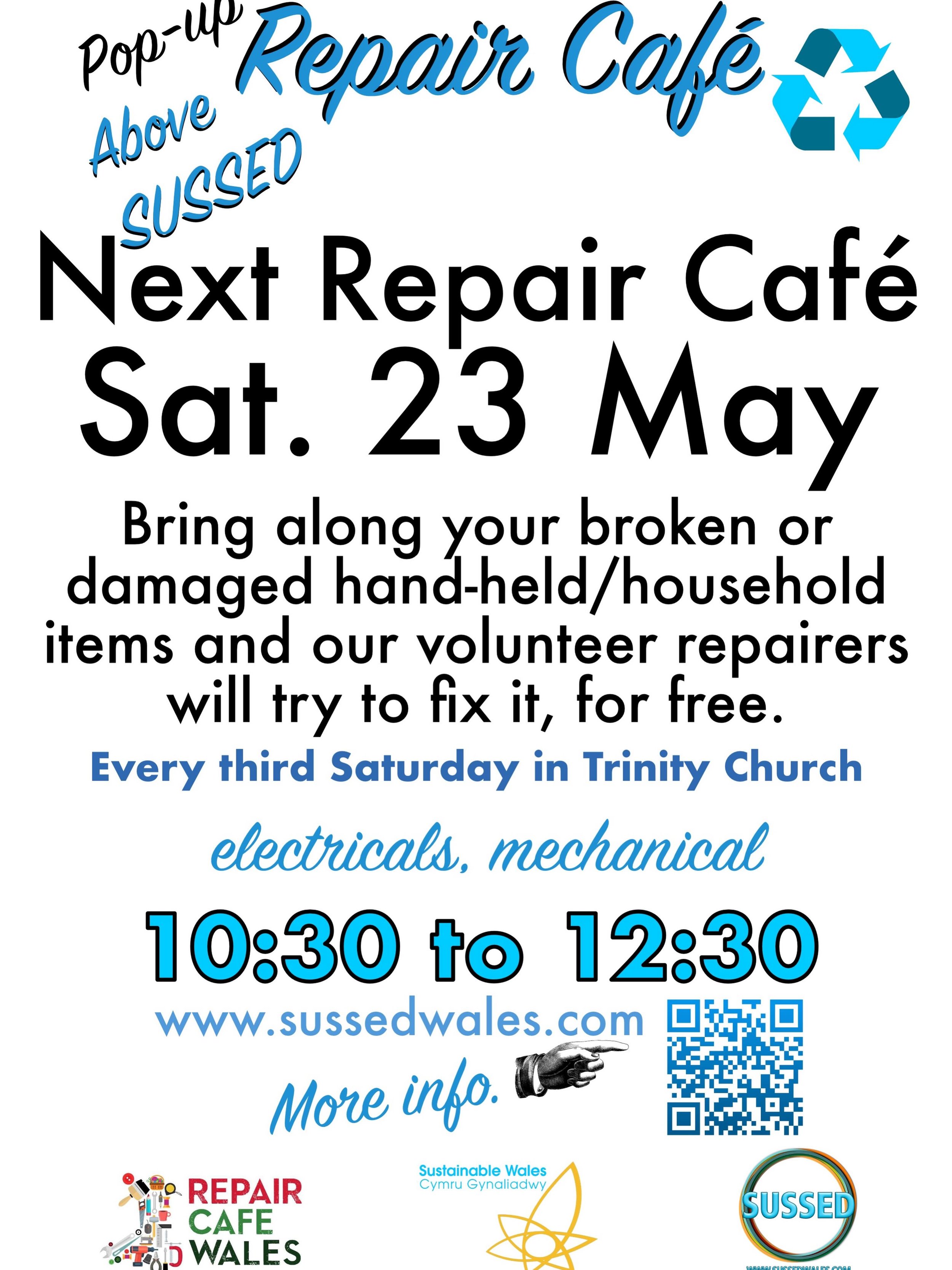 Next repair caf&eacute; this Saturday above SUSSED