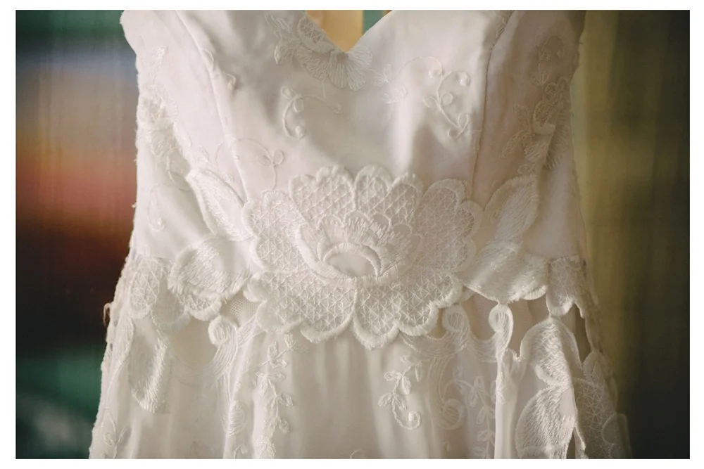 Close up of bridal dress in Toronto for a wedding.