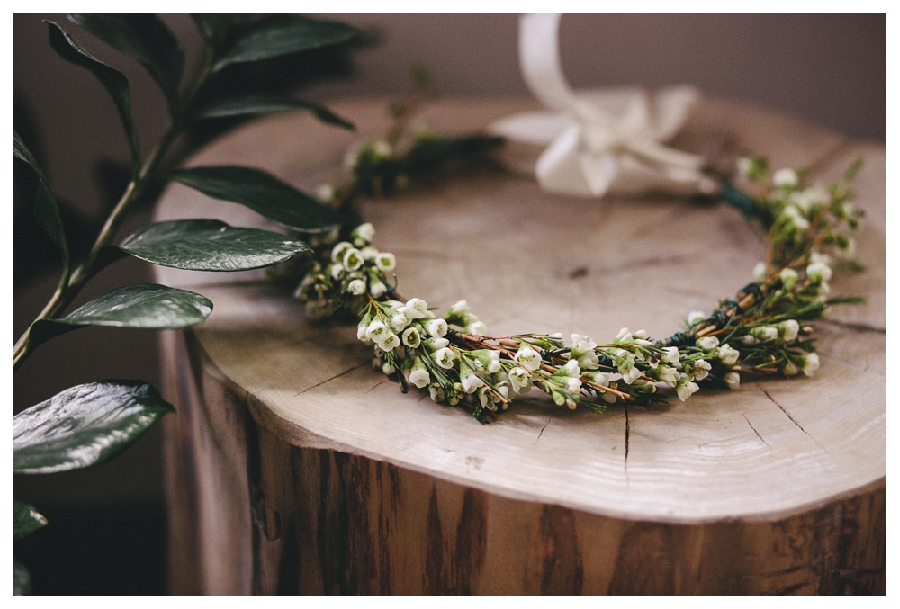 Crown Flora floral crown in Toronto for an intimate wedding.