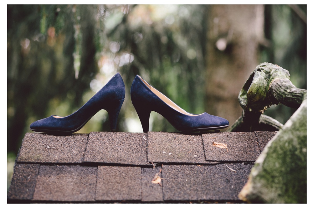 Blue high heel shoes for a wedding on Toronto Island.