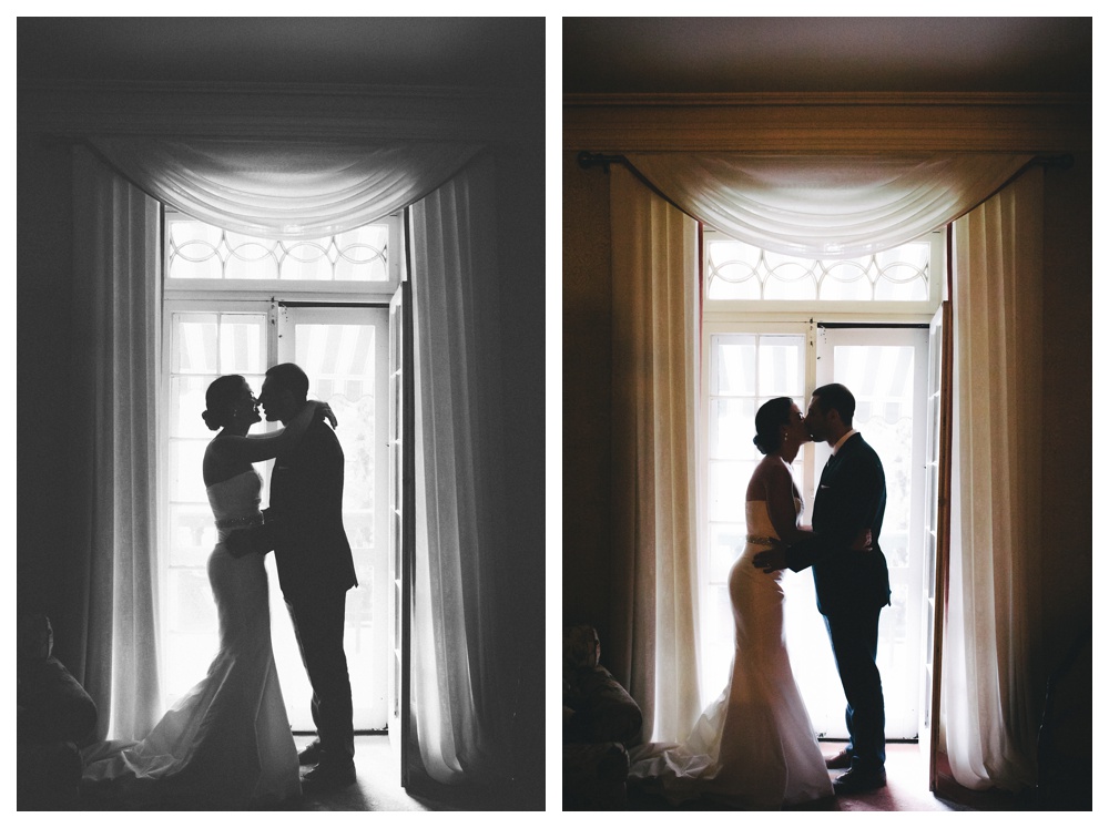 Bride and groom silhoutte kissing at the briars wedding.