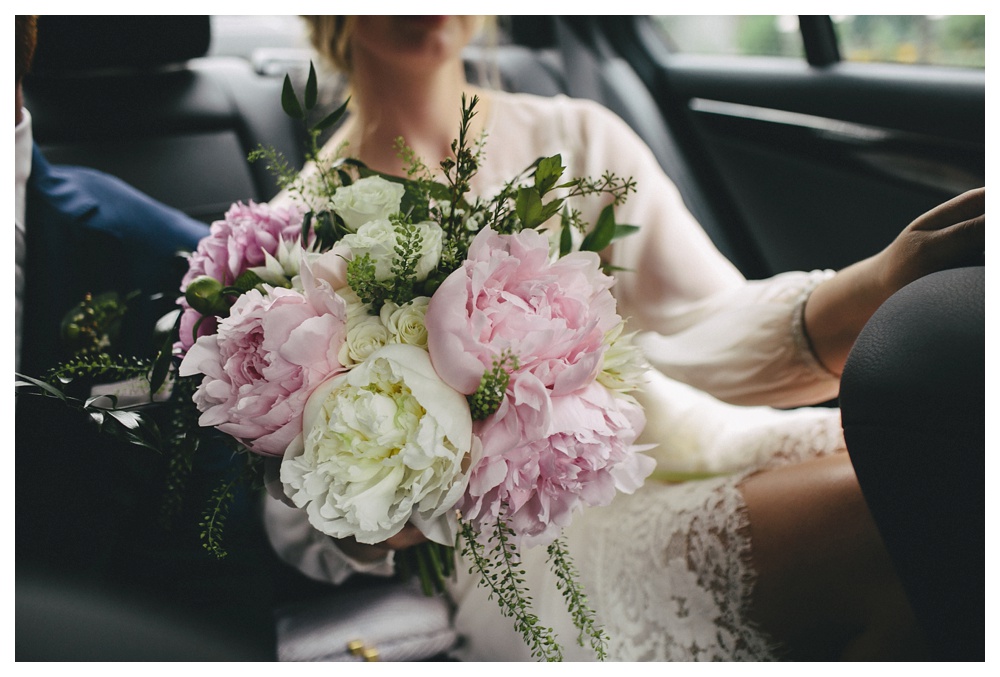 Crown Flora bouquet in a car in Toronto.