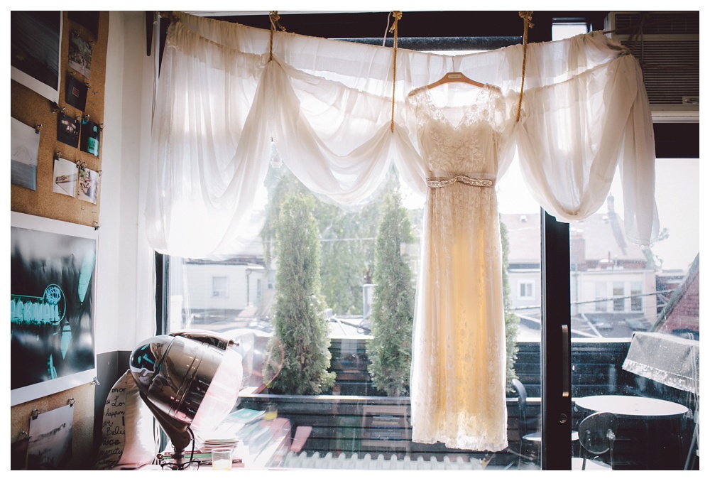 BHLDN by Anthropologie wedding dress hanging inside Label and Crow in Toronto