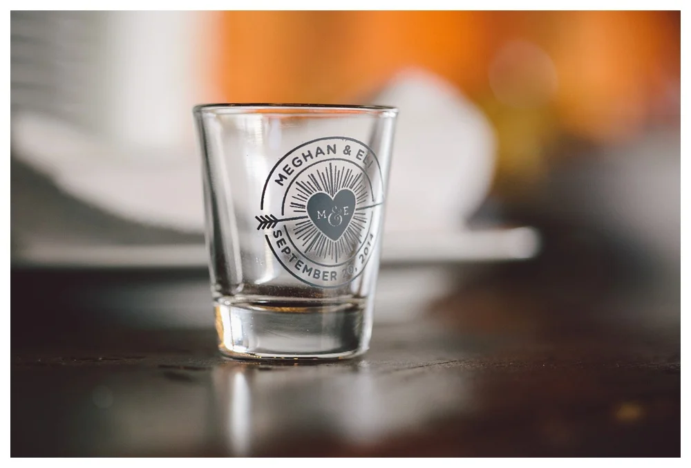 Personalized shot glass for a wedding at Brickworks.