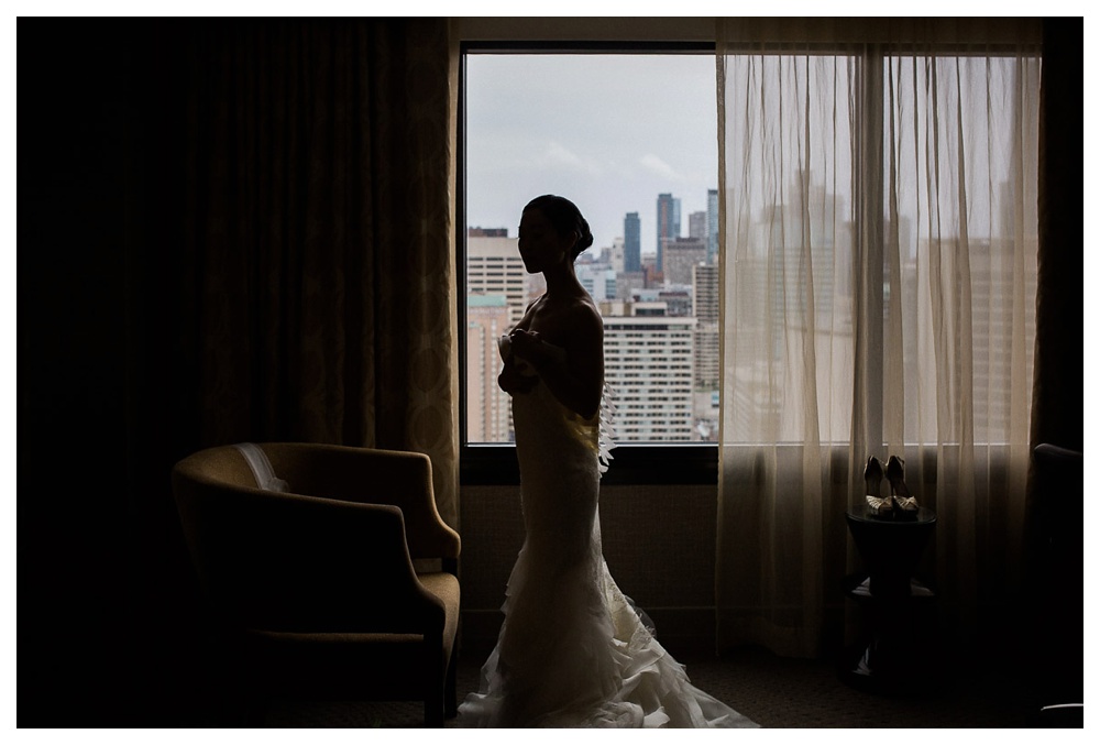 Arcadian Court, wedding, wedding dress, bride, Vera Wang, window, Toronto, soft light, intimate, modern, classic