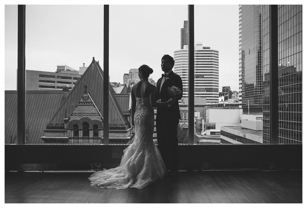 wedding, Arcadian Court, urban, classic, modern, intimate, Toronto, bride, groom, couple, black and white, Vera Wang, wedding dress