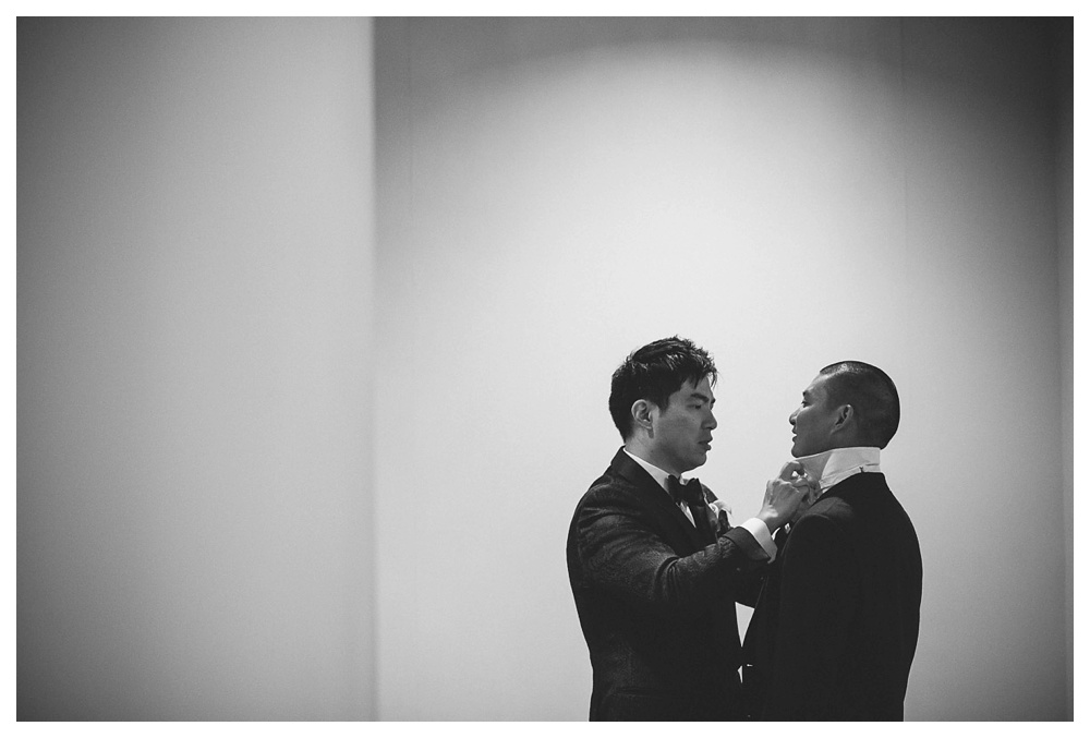 wedding, Arcadian Court, groom, black and white, Tom Ford, getting ready, wedding day, classic, modern, intimate, urban