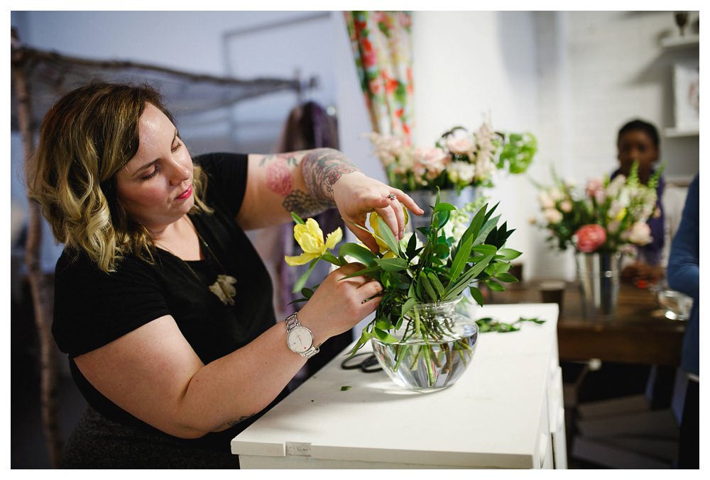 Becky arranging flowers at Blush and Bloom workshop in Toronto.