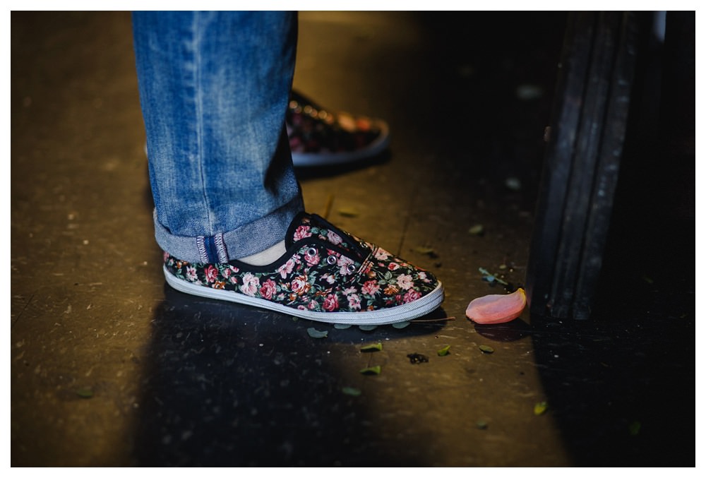 Flower shoes and flower petals.