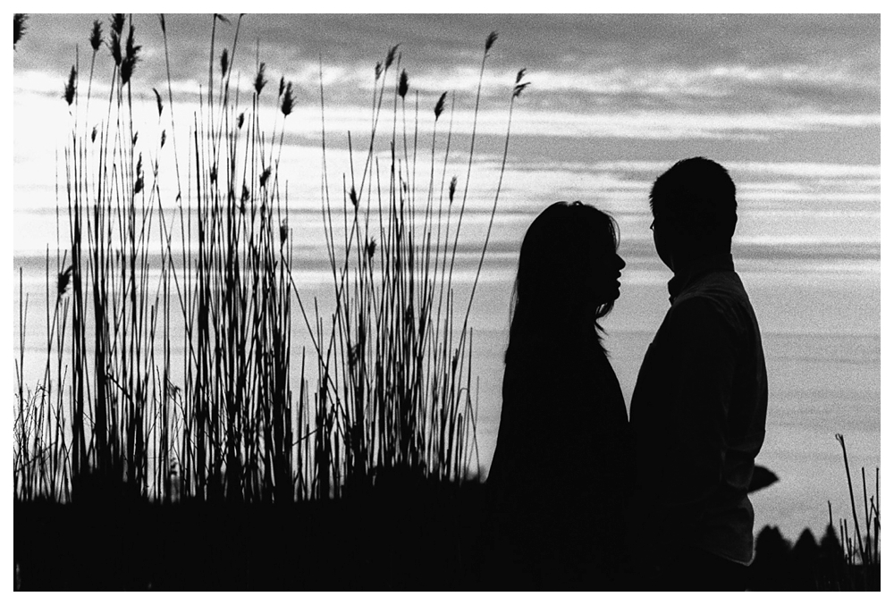 Black and white nature engagement photos by scenic lake Ontario 