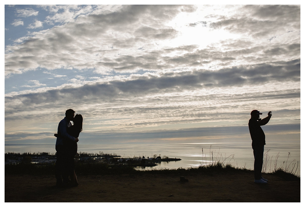 The sky, setting sun, lake Ontario and Scarborough Bluffs are home to this wedding couple's love. 