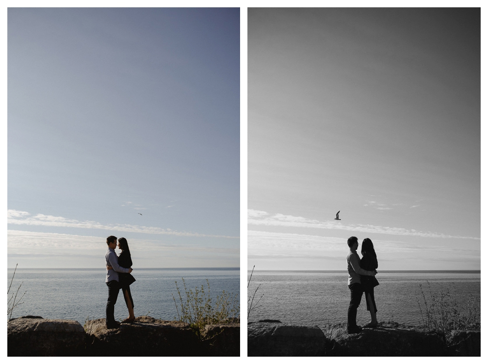 The embrace of the engagement photos is the sweetest expression of love that even the birds come to see what is going on by the shores of lake Ontario. 